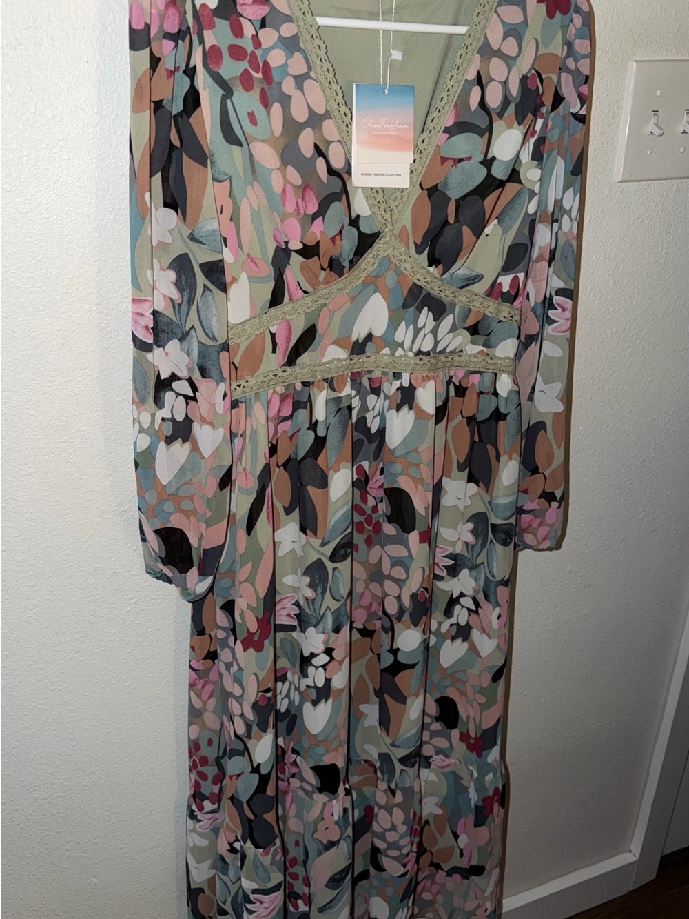 Green Floral Ankle Length Maxi Dress NWT Size M - Picture 4 of 11